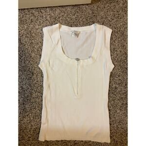 Vintage Y2K early 2000's cache rhinestone zipper white tank top